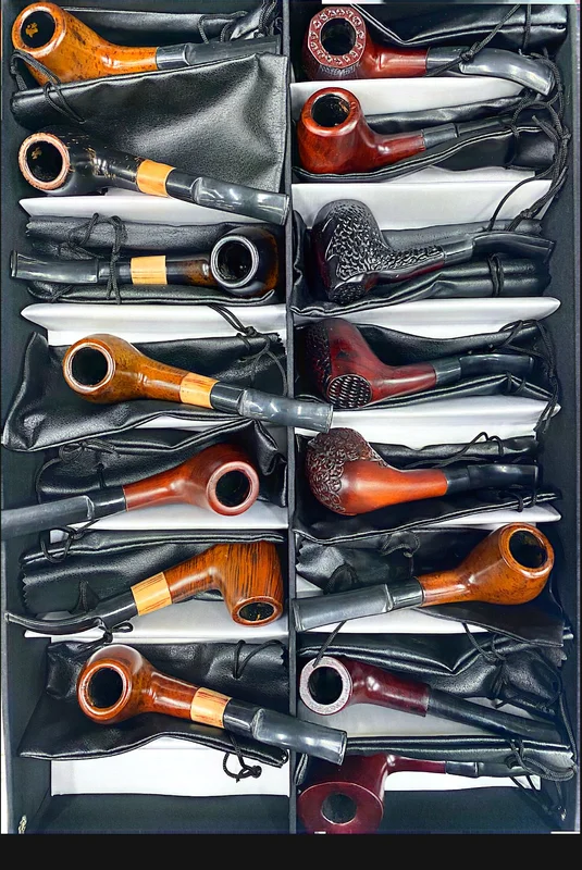 6″ Grandpa Sherlock Wood Pipe with Leather Pouch (Box of 16)